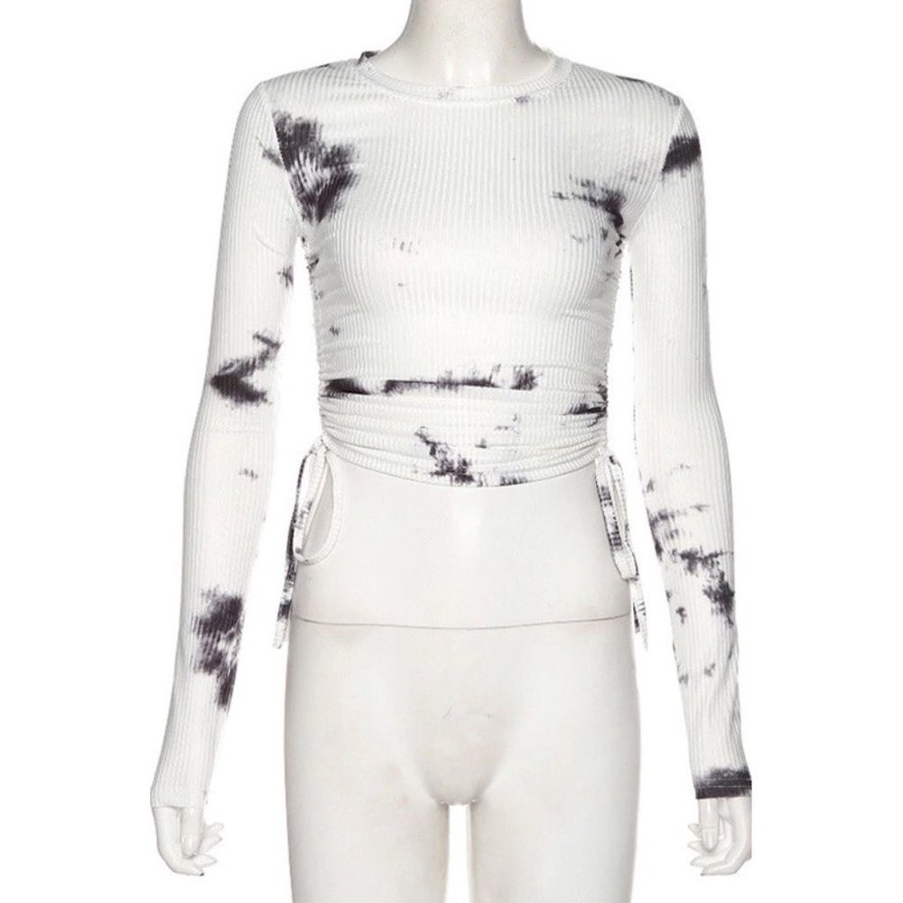 ❌SOLD OUT❌ COOL BABE TIE DYE DRAWSTRING CROP TOP - Picture 3 of 6